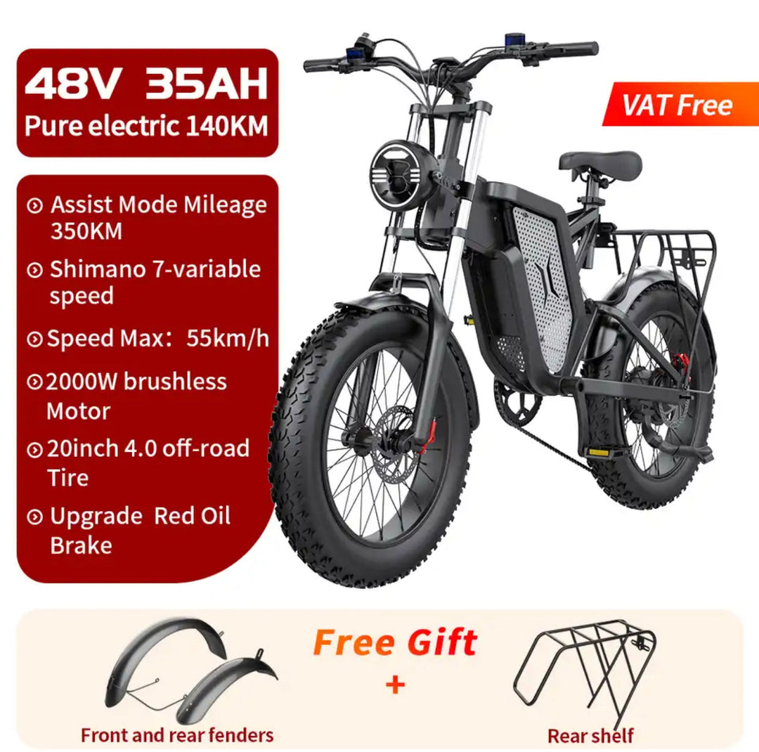 EKX X20 Electric Bike Mountain Moped Ebike 20 Inch Fat Tire 2000W 48V 35AH Men&