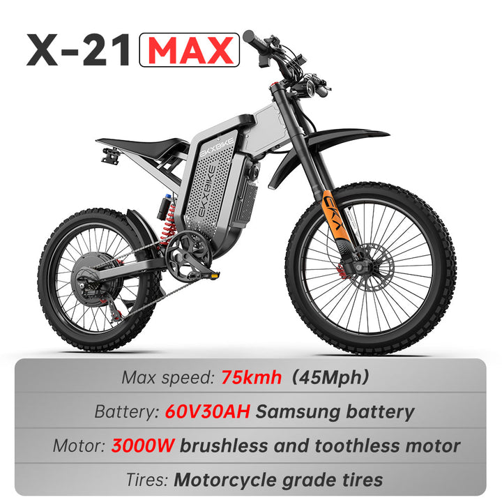 EKX X21 Max Electric Motorcycles 3000W Brushless Gearless Motors 60V30AH Lithium Battery Speed 85Kmh Adult Off Road Ebike